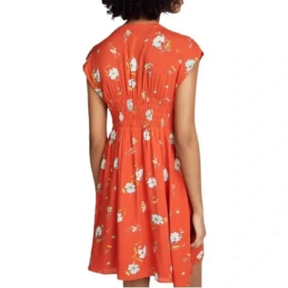 Free People Dress Smocked Waist Button Front Red Floral Women’s Size Medium